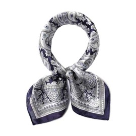 ANDANTINO 100% Real Mulberry Silk Scarf -21'' x 21''- Lightweight Neckerchief –Women Men Small Square Digital Printed Scarves (Blue Paisley)