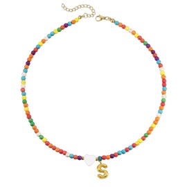 WESTCREEKS Necklaces with Bubble Style Initial Letter, Beaded Choker Necklace, Small Gifts for Women Pendant Necklace (S)