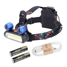 150000LM 2*LED COB Rechargeable 2*18650 Headlamp Head USB Light Torch (Blue)
