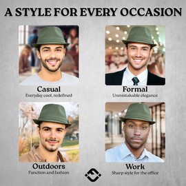 Funky Junque Fedora Hats for Men Premium Wool Blend Fedoras Structured Short Brim Vintage Trilby Felt Teardrop Stetson, New Olive, 6 3/4-7 1/8