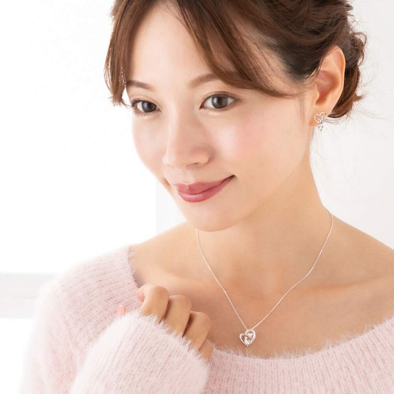 Mirai-Tenshi, Misty Rose Women's Silver Pendant Necklace, Heart, Cat, Dancing