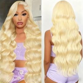 SUNKASA 32 Inch 613 Lace Front Wig Human Hair 200 Density 13x6 Body Wave Blonde Wig Human Hair HD Transparent Lace Front Wigs Blonde Glueless Wig for Women Pre Plucked with Baby Hair