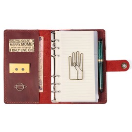 ROTERDON System Notebook A6 Leather 2026 6 Holes, Refill Included, Loose Leaf, Standard, Leather Cover, Hand-Stitched, Original, 3 Colors, Notebook, Memo Pad, Card Holder, Business Office Supplies