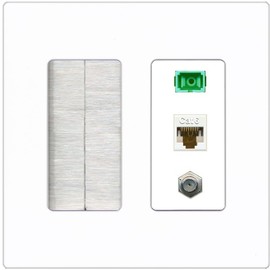 RiteAV 1 Port Fiber Optic Jack SC Simplex APC + Cat6 + Coax Wall Plate - Brush [Screwless White]
