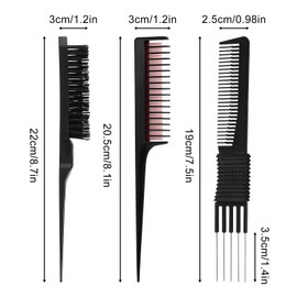 3 Pcs Carbon Lift Teasing Combs with Metal Prong Includes Three Row Styling Comb Fine Hair Rat Tail Combs Highlighting Teasing Comb for Men Women Stylists Salon