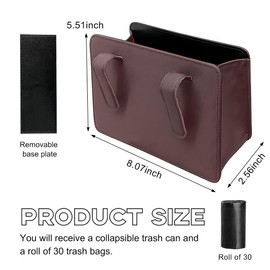 Yourkar Car Trash Can, Foldable Waterproof Leather Car Garbage Organizer Holder, Automotive Mini Dustbin Container with One Roll Trash Bag, Universal Interior Car Accessories (Dark Brown)