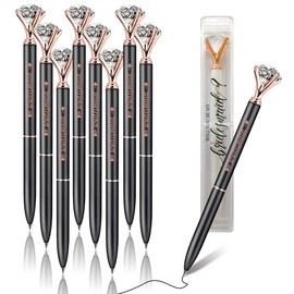 LADY&HOME 10 Pcs Bridesmaid Pens Large Diamond Pens Crystal Metal Ballpoint Pens Gifts for Women Wedding Bridal Shower Favors (Black)