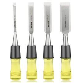 HURRICANE 4 Piece Wood Chisel Set for Woodworking. CR-V Steel Beveled Edge Blades with Safety Caps. Durable PVC High Impact Handle, for Precision Carving & DIY Projects (1/4", 1/2", 3/4", 1")