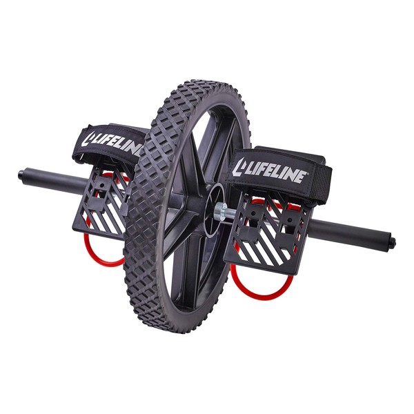 Lifeline Power Wheel for at Home Full Body Functional Fitness Strength Including Abs & Core, Lower Body and Upper Body with Foot Straps for More Workout Options, Black/red (LLPW-1)