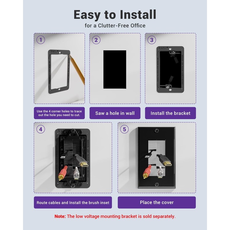 VCE Brush Wall Plate Cable Pass Through, 5 Pack Single