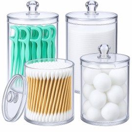 Havenity Acrylic Qtip Holder Bathroom Set, Bathroom Containers with Lids, Clear Plastic Apothecary Jars, Q Tip Holder Bathroom Set, Cotton Swab Holder, Cotton Ball Holder (Pack of 4)