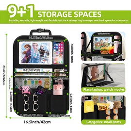 AIUSLN 2 Pc Car Backseat Organizer with Foldable Food Tray,9+1 Storage Pockets with Tablet Holder &Cup Holder,Waterproof Kick Mats Backseat Protector Multipurpose Car organizers Road Trip Accessories