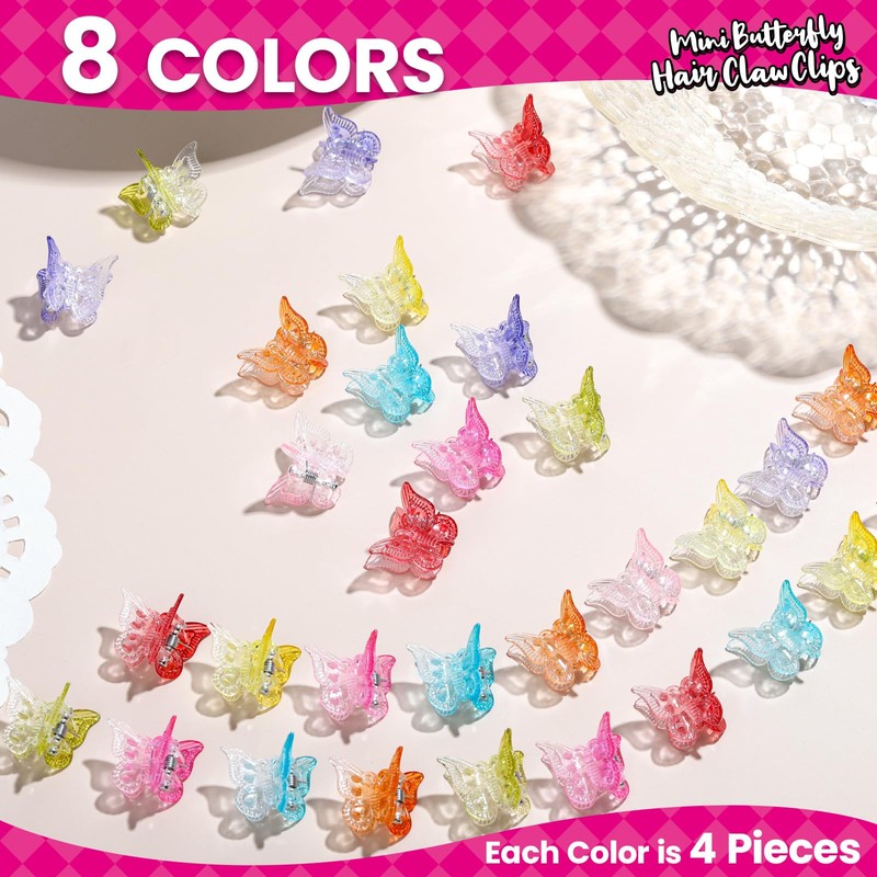 Gradient Mini Butterfly Hair Clips, 32Pcs Y2K Butterfly Claw Clip