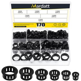 Mardatt 170Pcs 6 Sizes Round Cable Snap Bushing Grommets, 5/16” 3/8” 1/2” 5/8” 3/4” 1” Nylon Snap Cable Grommet Protector Black Snap Bushing Hole Plugs Snap in Cable Hose Bushing Grommet for Cables