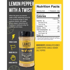 Lane's Sweet Lemon Pepper Seasoning - Incredible Chicken Wing Seasoning | Hint of Garlic | Lemon Garlic Pepper Seasoning | For Chicken, Pork & Seafood | 100% Natural | Gluten Free | No MSG | 12.7oz