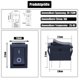 Powice 5 x Toggle Switch 12 V with Wiring, Ship Type Self-Locking 2-Pin Switch 12 V/24 V/6 A, Switch 12 V, Suitable for Installation in Homes, Cars and Electrical Devices (Red)