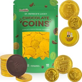 Fruidles St. Patrick's Pirate Design Belgian Milk Chocolate Coins, Kosher Certified Dairy, Non GMO (100 Coins)