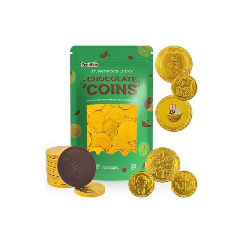 Fruidles St. Patrick's Pirate Design Belgian Milk Chocolate Coins, Kosher
