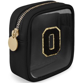 LOFOWN Initial Clear Makeup Bag Small Cosmetic Bag Travel Toiletry Bag Clear Zipper Pouch Purse Organizer Bags for Women, Black, O, Initial Small Makeup Bag