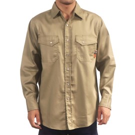 VATRENUS FR Shirts for Men 6.5oz Snap Khaki Flame Resistant 100% Cotton Men's Pre-Washed Fire Retardant Work Shirt