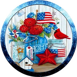 Patriotic God Bless America USA 4th of July, Independence Day, Veteran Day, Floral Deco Mesh Front Door Wreath, Memorial Day, Labor Day, Military, Indoor Outdoor, Porch Patio Decoration, Wreath Sign