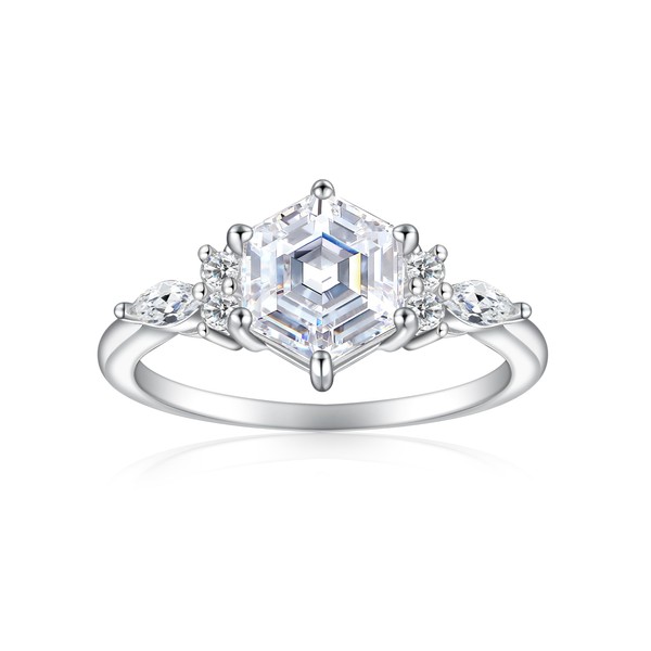 Cijisx 925 Sterling Silver Engagement Ring for Women Hexagon Cut