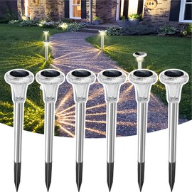 MUSUNIA Outdoor Solar Lights - IP65 Waterproof Stainless Steel Solar Path Lights for Garden, Patio, Lawn, Walkway and Landscaping Warm White (Pack of 6)