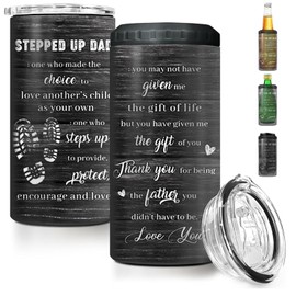 Aorailep Step Dad Gifts Tumbler, 4-IN-1 Can Cooler 16 Oz Stainless Steel Tumbler, Father's Day Birthday Christmas Gift for Bonus Dad from Step Daughter Son
