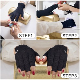 Gsafeme Gel Manicure Gloves Anti UV Fingerless Hand Skin Protection BLocking LED Nail Lamp or Sun Light for Women Home Outdoor Use Black Large 3prs