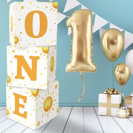 gisgfim 3Pcs Large Boho Sun 1st Birthday Party Decoration Box Sunshine 1st Party Box Sun One Print Cardboard Gift Box Table Centerpiece for Boy Girl Boho Sun First Birthday Baby Shower Party Supplies