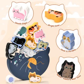 Atoylink Montessori Wooden Toy from 2 3 4 5 Years Stacking Game Stacking Toy Animals for Stacking Building Blocks Balance Game Wooden Motor Skills Toy Cat Toy Learning Toy Gifts for Children