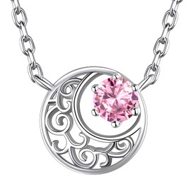 Suplight 925 Sterling Silver Month Stone Pendant from January to December, Celtic Crescent Moon Pendant, Tree of Life Pendant, Adjustable Chain Length 40-45 cm, Sterling Silver, Cubic Zirconia
