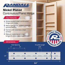 Randall Manufacturing Co., Inc. 1 1/2" Continuous Hinge, Industrial Style, Nickel Plated, Gray