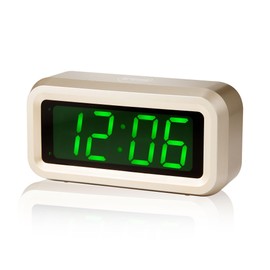 Timegyro Digital Alarm Clock Battery Operated with LED Display for Bedrooms, Long Battery Life for 12 Months, 3 Brightness Adjustable, 12/24 Hour, Snooze, Golden Case with Green Digits