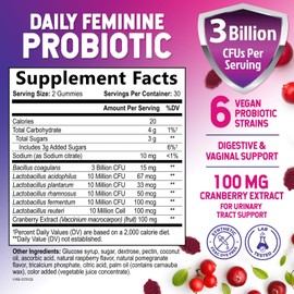 Probiotics for Women Gummies with Cranberry - 6 Premium Strains for PH Balance, Digestive Health, Vaginal & Immune Support, 3 Billion CFU, Women's Probiotic Gummy for Feminine Health - 60 Gummies