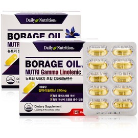 Daily Nutrition 2 Boxes Nutri Borage Oil Gamma Linolenic Acid / Evening Primrose Oil Borage Oil Vegetable 90 Capsules / 2박스 뉴트리 보라지오일 감마리놀렌산 / 달맞이꽃종자유 보라지유 식물성 90 캡슐