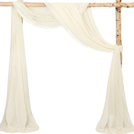 HEMEIREN Curtains Wedding Drape Organza Fabric 1.35 x 10 m Table Runner Sheer Voile Scarf Drapery Panels for Bedroom Curtain Wedding Background Ceremony Reception Decorations (Beige)
