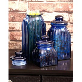 Cypress Home Navy Blue Glass Canister | Set of 3 Jars | Cereal Grain and Food Containers | Decorative Home Storage Décor for Kitchen and Pantry