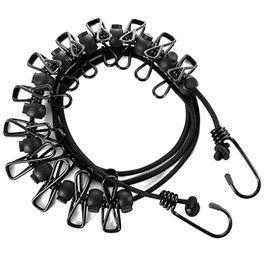 Camping Clothesline with 12 Clothes Pegs, Camping Accessories, 1.8 m - 3.6 m Travel Holiday Outdoor Laundry Line Clothes Airer for Bathroom, Laundry Room, Garden or Travel (Black)