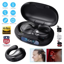Unbranded Wireless Ear Clip Bone Conduction Headphones Bluetooth 5.3 Earbuds Sport headset - Black