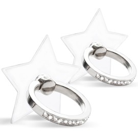 [2 Pack] Transparent Diamond Setting Cell Phone Ring Holder Stand,360 Degree Rotation and 180 Degree Adjustable Finger Ring Kickstand with Polished Electroplated Phone Grip (Pentagram)