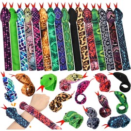 Pack of 16 Snap Bracelets, Snake Strike Bracelets, Reptile Party Favours, Snake Snap Bracelet, Blow Bracelets, Filled Snap Bracelets, Fuzzy Animal Blow on Bracelet for Children, Polyester material