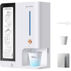 3-in-1 Wall Mounted Mouthwash Dispenser, Touchless Auto Mouthwash Dispenser 1000mL with Disposable Cup Holder & Floss Storage, Rechargeable Bathroom Container, No Drill Wall Mount for Home Bathroom