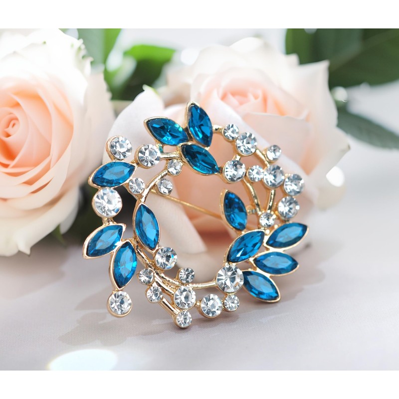 Gyn&Joy Rhinestone Crystal Leaf Wedding Flower Wreath Brooch Pin, Metal,