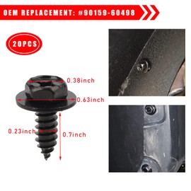 Dickno 20 PCS Car Fender Liner Screw Bolt, Automotive Bumper Mud Flaps Wheel Wells Screws Bolts 90159-60498 Compatible with Tacoma, Tundra, Highlander, RAV4, Prius, ES300h, GS350
