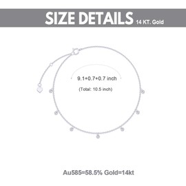 SISGEM 14k White Gold Anklet for Women, Real 14 Karat Gold Ball Ankle Bracelets Jewelry for Ladies, Christmas Gift for Her, 9.1-10.5 Inch