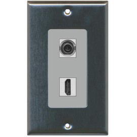 RiteAV - 3.5mm Audio Headphone Jack and 1 HDMI Port Wall Plate Decorative - Stainless Steel/Gray - Bracket Included