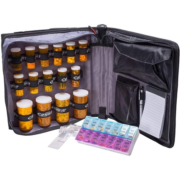 Med Manager Deluxe by Case It (Purple), Insulated Medication Binder w/Strap, Portable Pill/Medicine Organizer, Holds (15) 30/60/90-Day Pill Bottles, 6-Pocket Folder, Notepad (13" x 13" x 4.5")