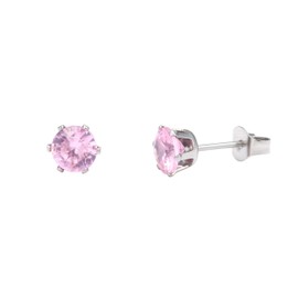 JotCa White Gold Cubic Zirconia Stud Earrings Hypoallergenic Stainless Steel CZ Earrings Multicolor Round Birthstone Stud Earrings for Women Birthday Jewelry Pink