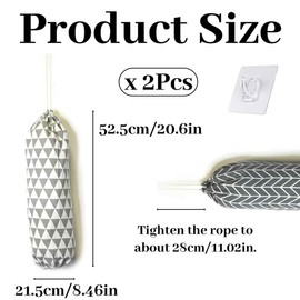 2Pcs Plastic Bag Holder, Carrier Bag Storage with 2 hooks, Foldable Washable Grocery Bag Dispenser Recycling Shopping Bag for Home Office Kitchen Warehouse